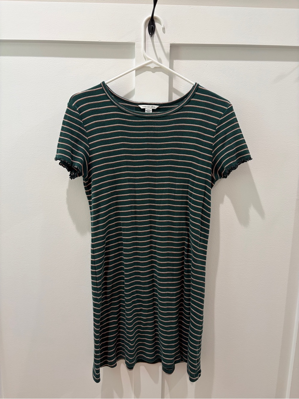 American Eagle Outfitters Forest Green and Cream Striped Mini Dress